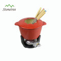 White Enamel Coating Cast Iron Fondue Set